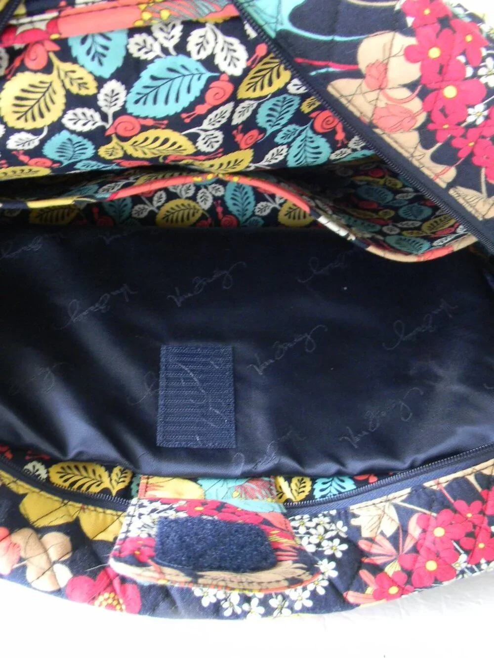 VERA BRADLEY HAPPY SNAILS FLORAL LAPTOP OFFICE TRAVEL PADDED INSIDE BAG 14